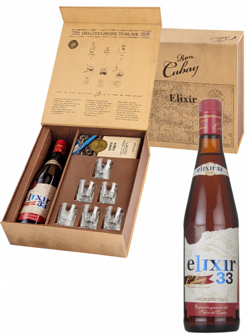 Elixir 33 con bicchierini e cioccolato 