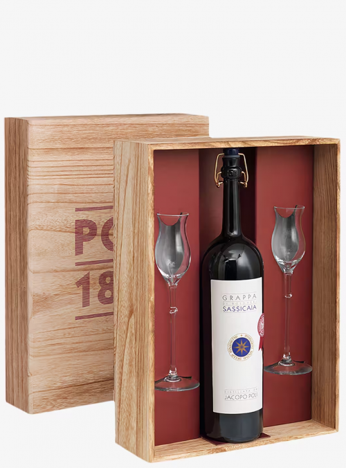 Grappa di Bolgheri Sassicaia 30° Anniversario con bicchieri