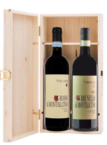 Bis Rosso di Montalcino e Brunello di Montalcino in cassa legno