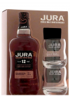 Rum Jura 12yo con due bicchieri 