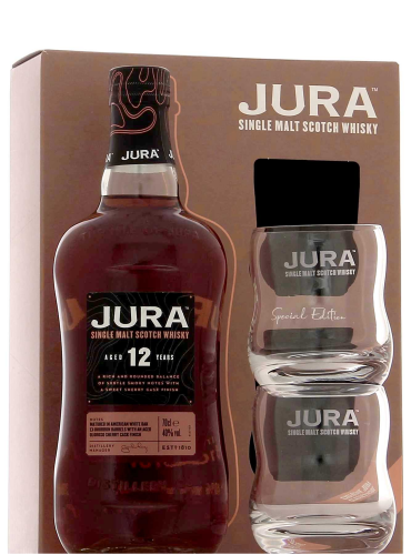 Whisky Jura con due bicchieri 