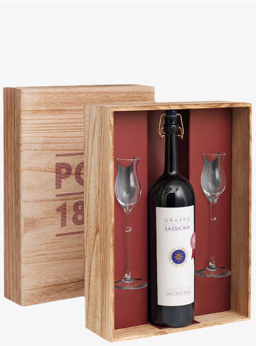 CONF.SASSICAIA & 2 BICCHIERI CONF.GRAPPA MEREGALLI